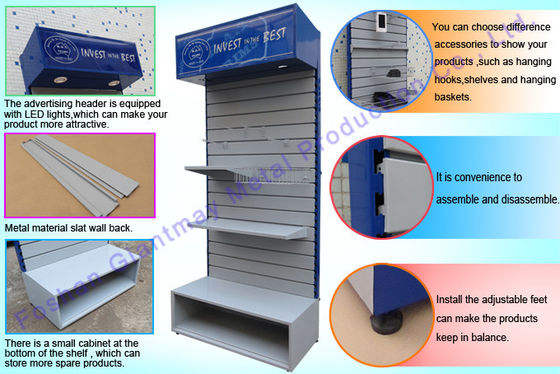 Soportes de exhibición móviles de Slatwall del soporte del piso de la tienda del estante del ultramarinos